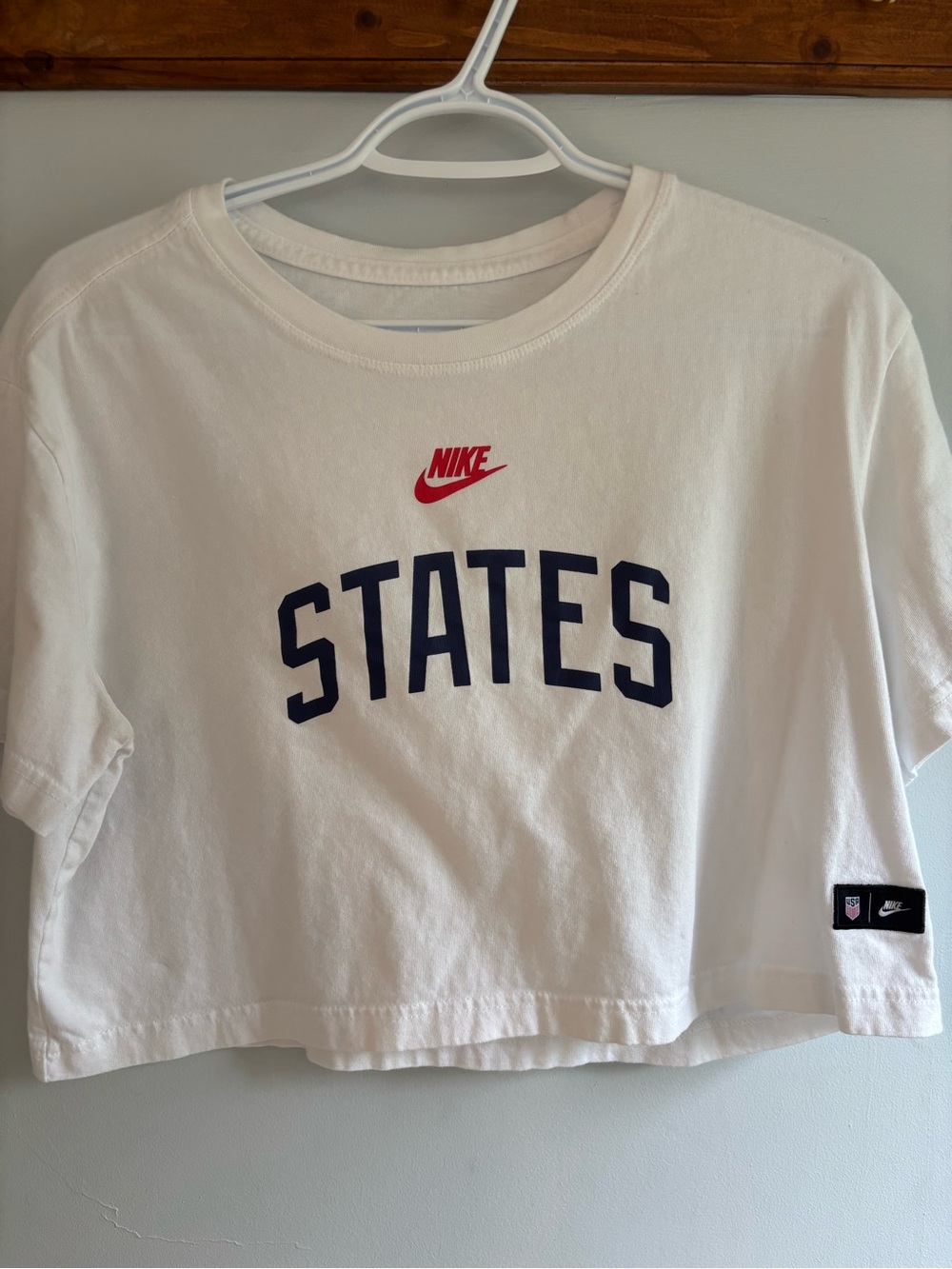 Nike White T-Shirt with Black Patch and Red/Blue USA Accent